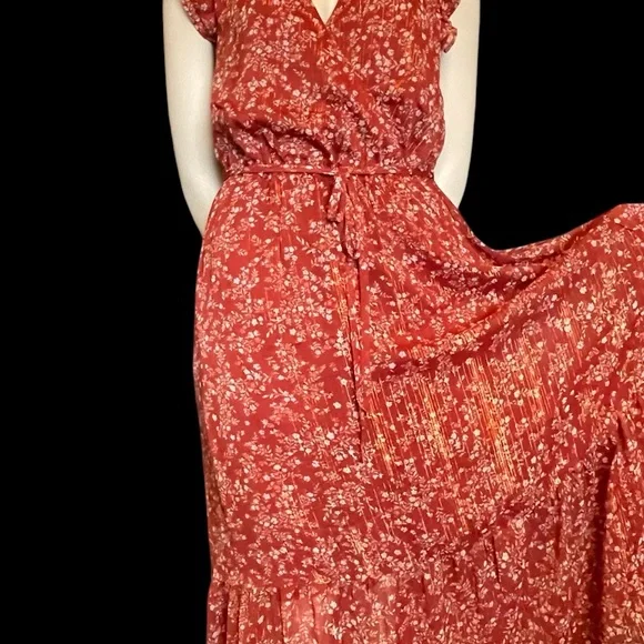 Ann Taylor Womens 8 Shimmer Floral Flutter Cottage Boho Midi Dress - Picture 9 of 15